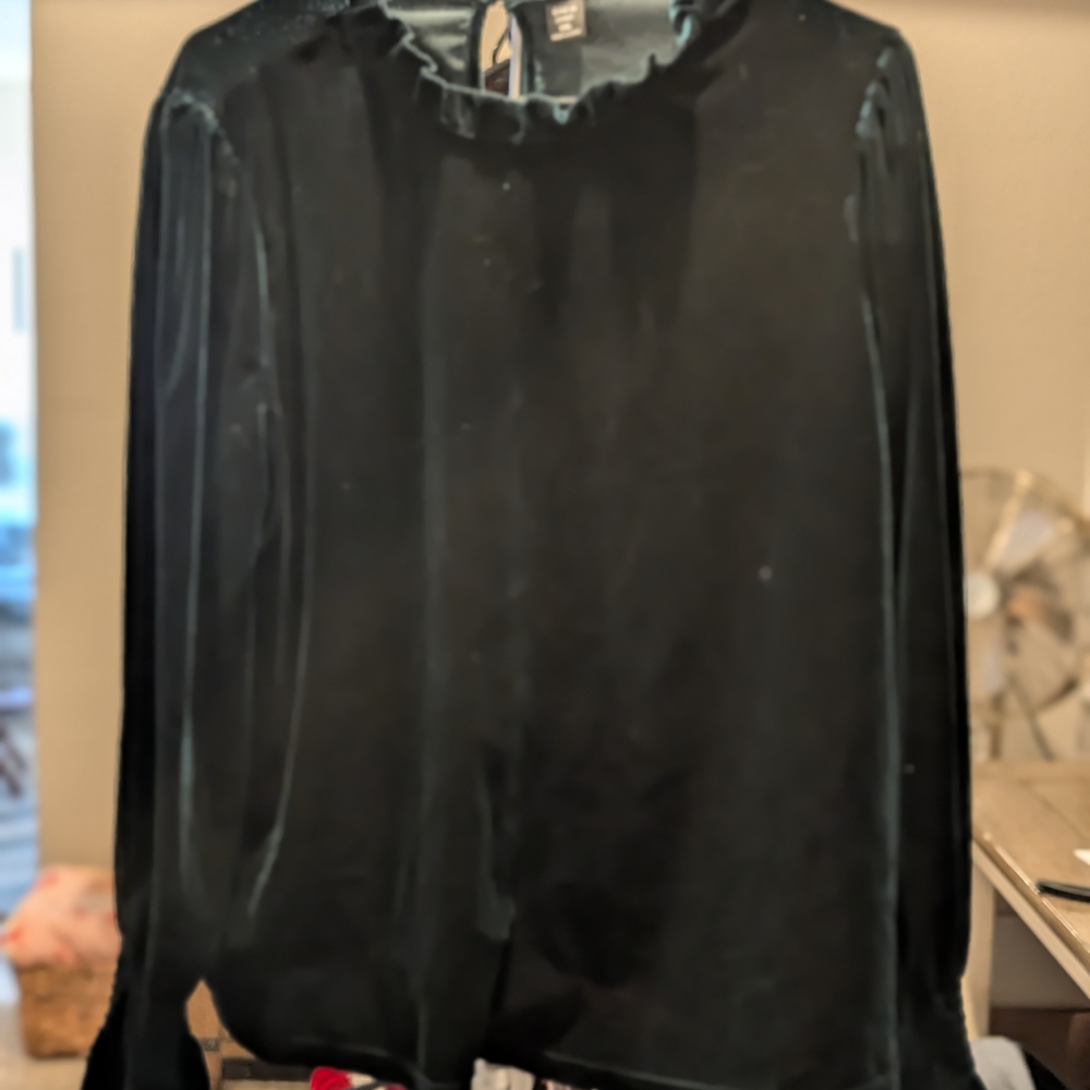 Cato Black Ruffle-Neck Long Sleeve Top